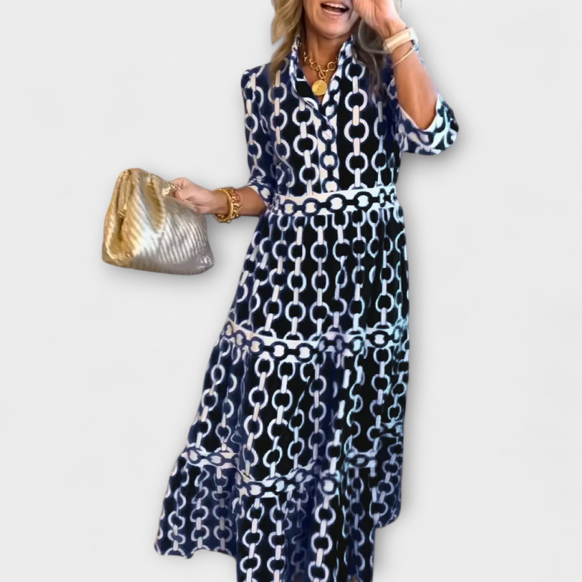 Robe Femme Mi-Longue Motif Chaîne Élégance Quotidienne – Image 2