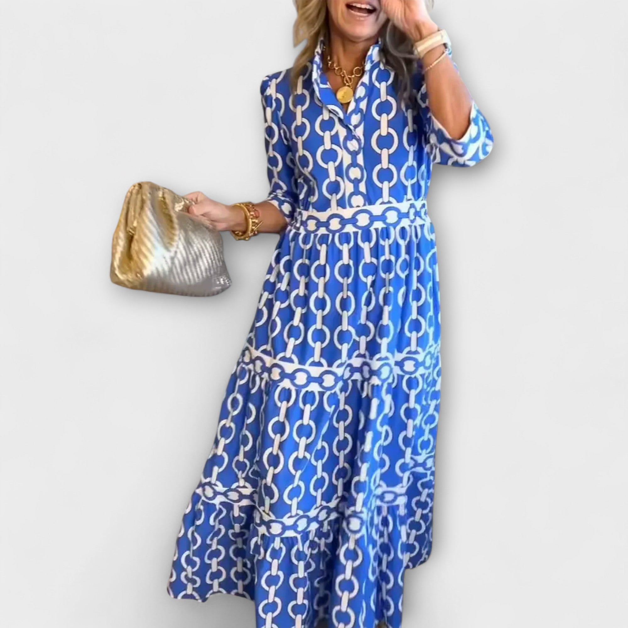 Robe Femme Mi-Longue Motif Chaîne Élégance Quotidienne