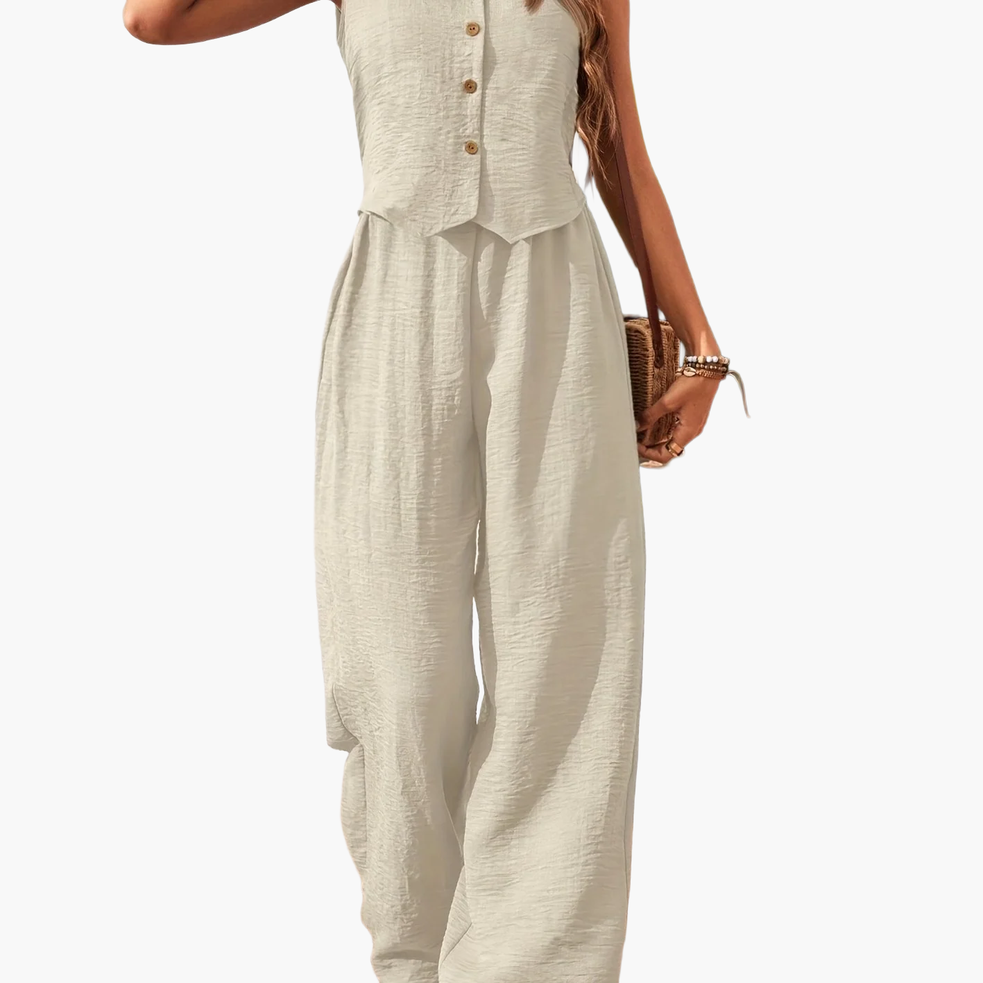 Ensemble fluide femme pantalon large gilet sans manches été – Image 5