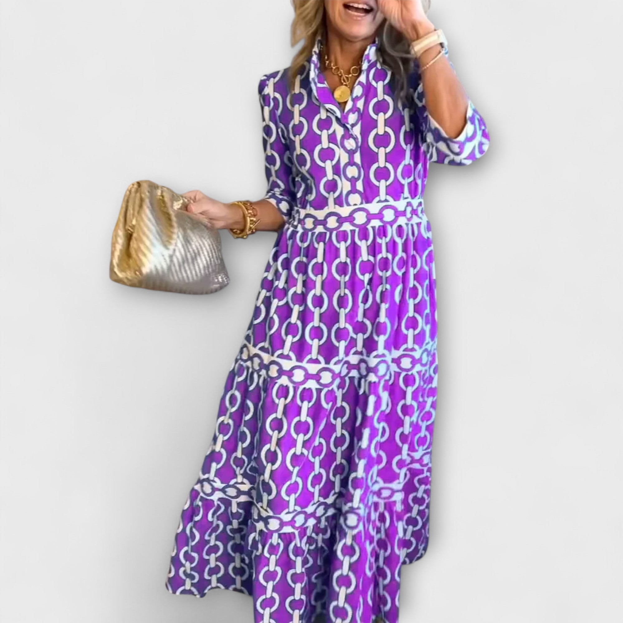 Robe Femme Mi-Longue Motif Chaîne Élégance Quotidienne – Image 4