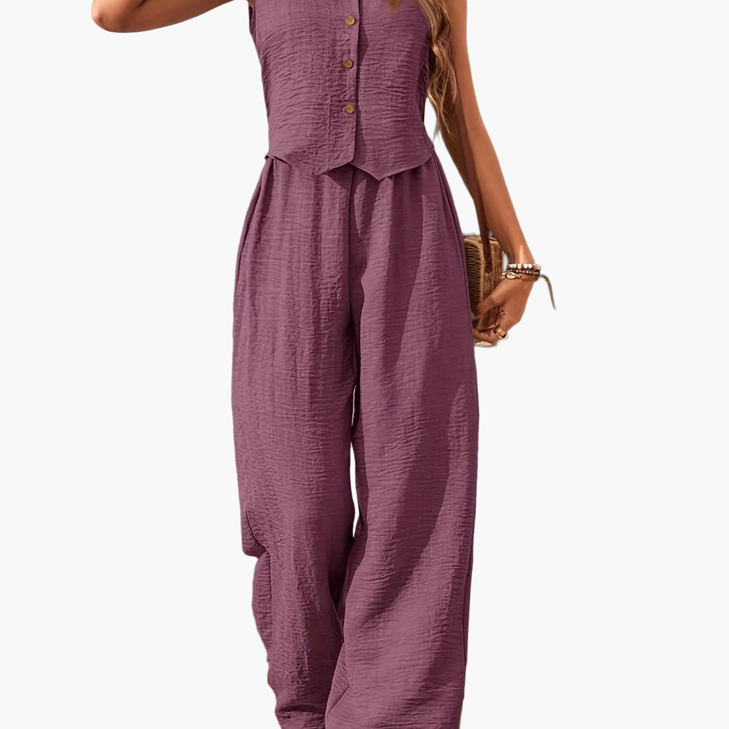 Ensemble fluide femme pantalon large gilet sans manches été – Image 4