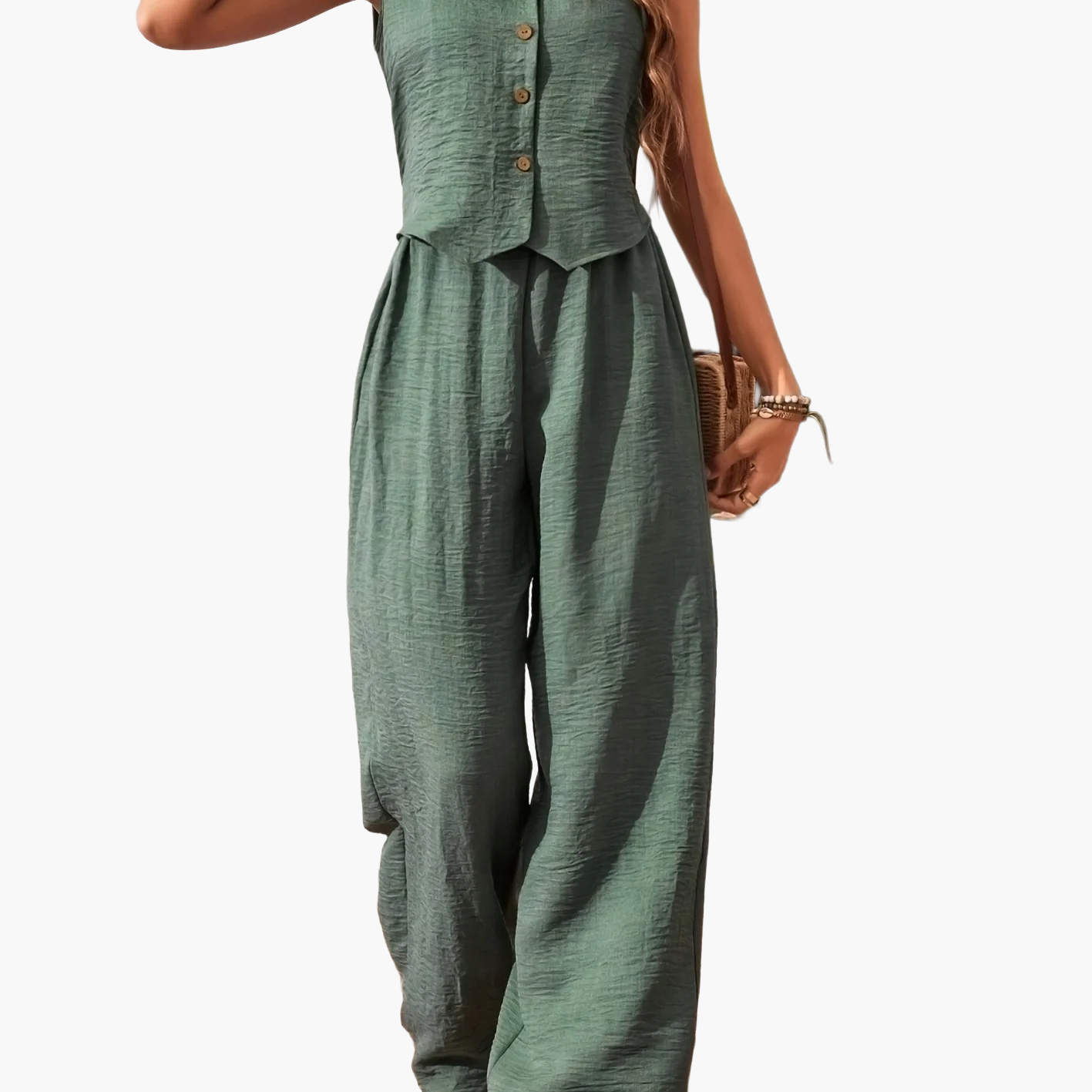 Ensemble fluide femme pantalon large gilet sans manches été – Image 2