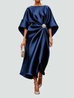 Robe de Soirée Fluide Femme avec Ornement Bijou