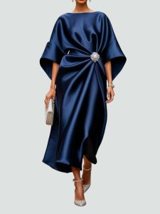 Robe de Soirée Fluide Femme avec Ornement Bijou
