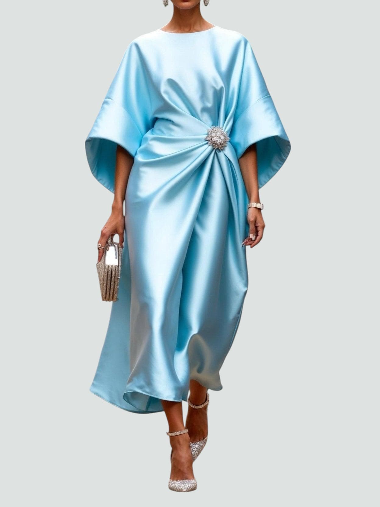 Robe de Soirée Fluide Femme avec Ornement Bijou – Image 3