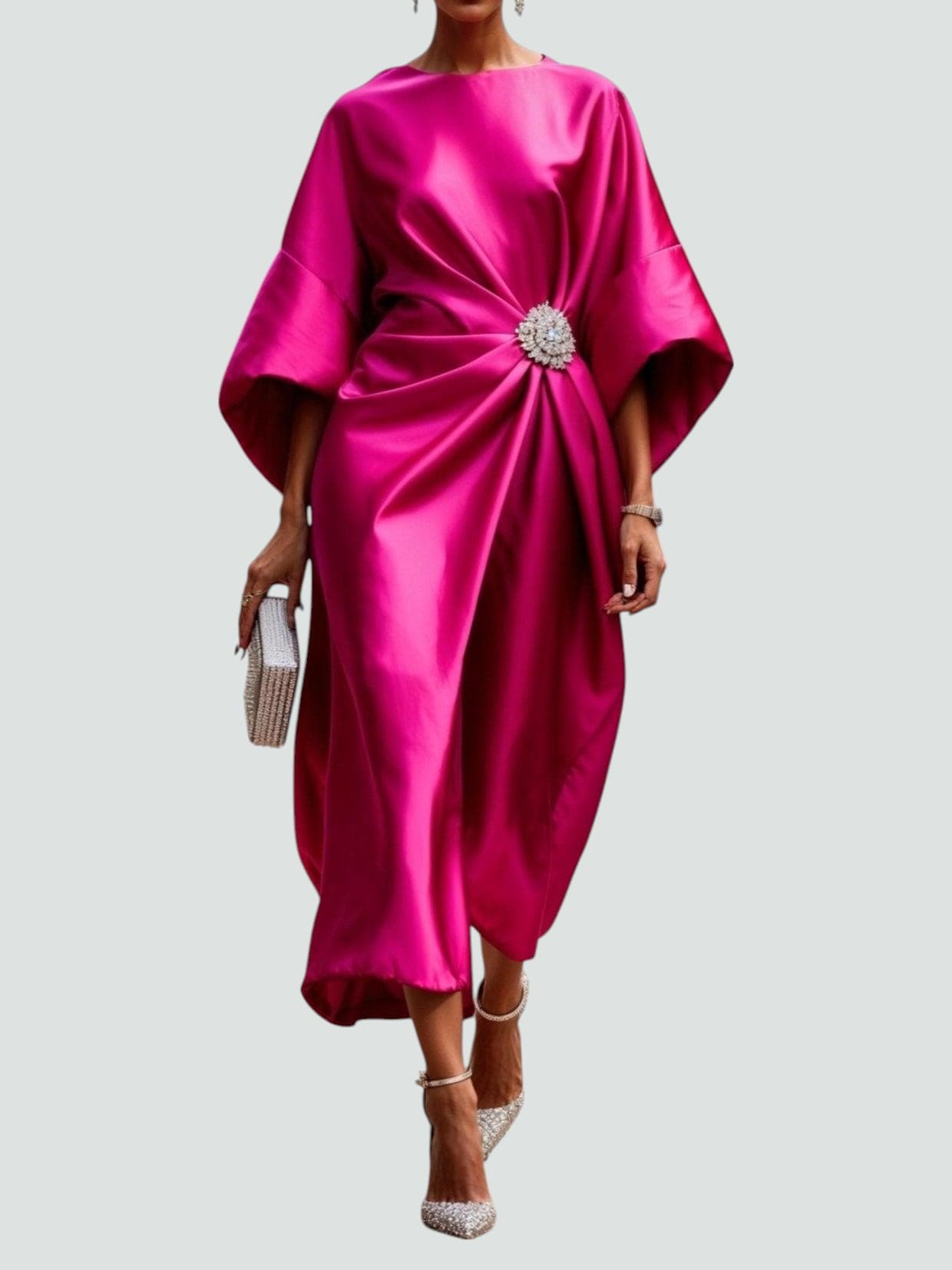Robe de Soirée Fluide Femme avec Ornement Bijou – Image 4