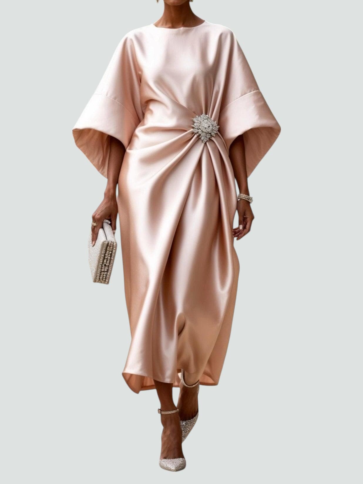Robe de Soirée Fluide Femme avec Ornement Bijou – Image 5