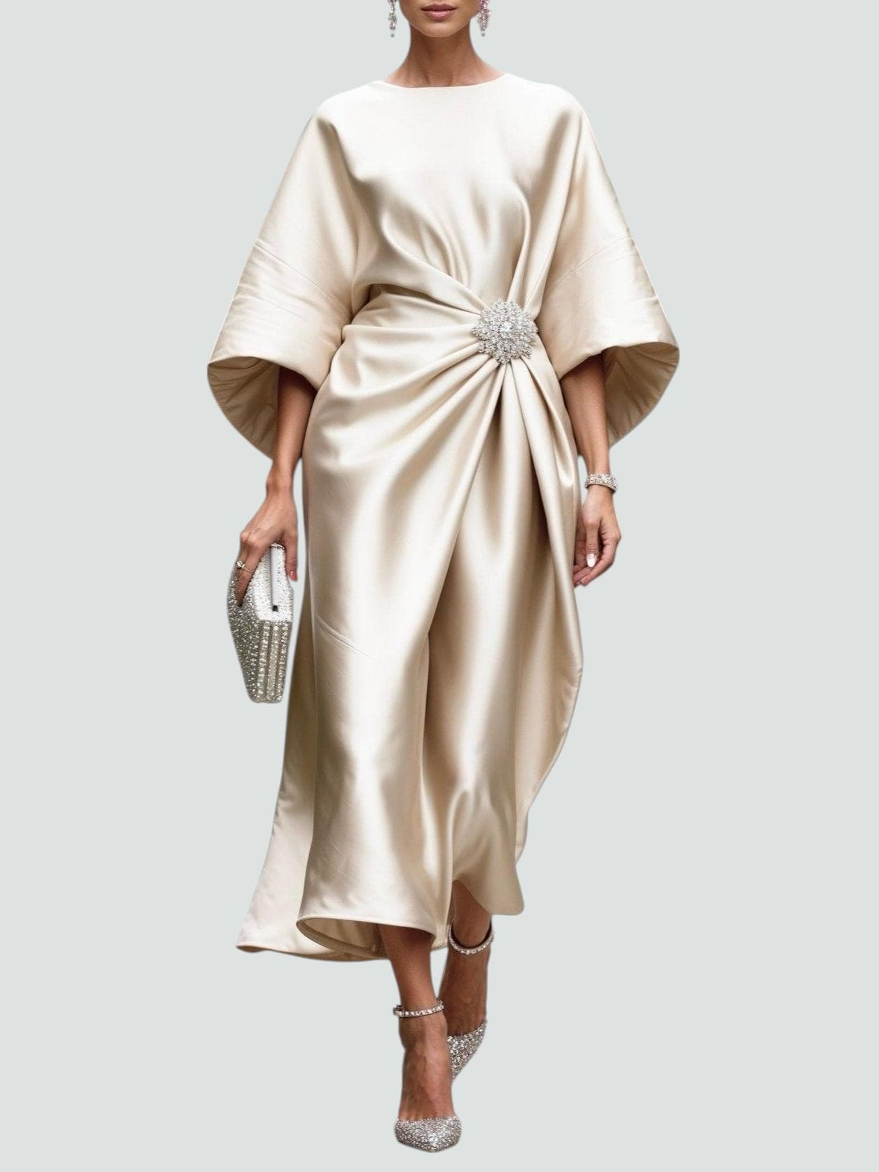 Robe de Soirée Fluide Femme avec Ornement Bijou – Image 6
