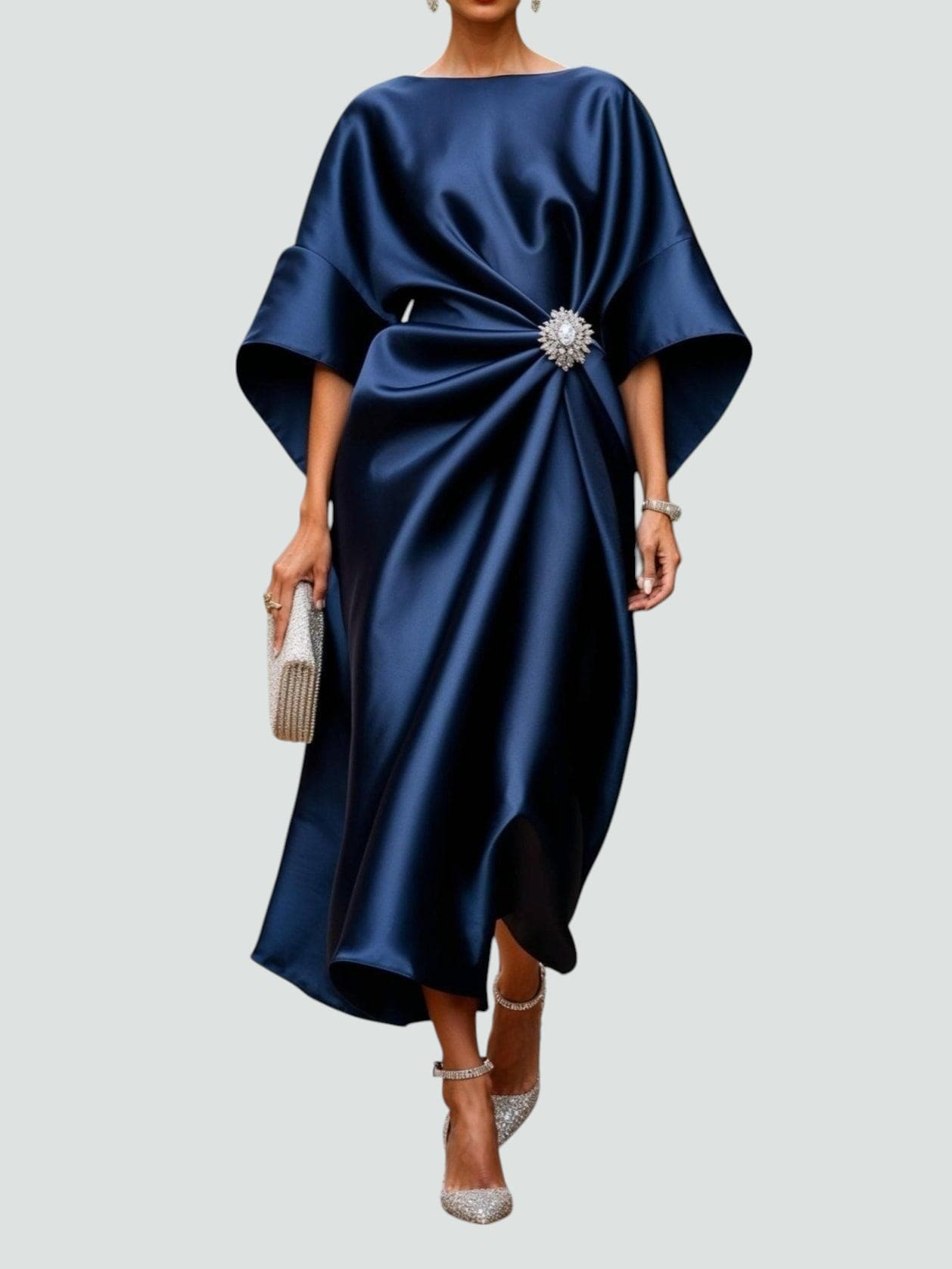 Robe de Soirée Fluide Femme avec Ornement Bijou