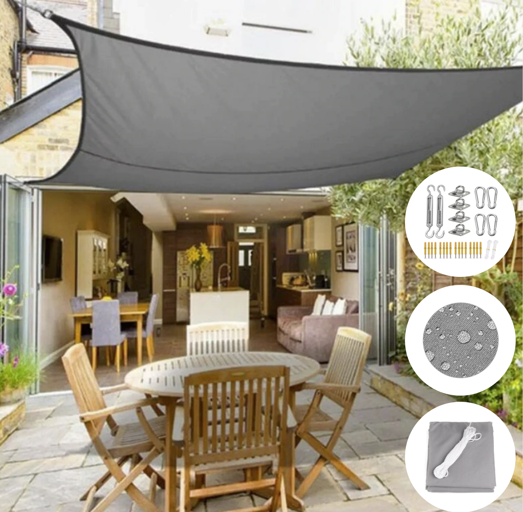 Voile d'ombrage anti-UV déperlant pour jardin et terrasse