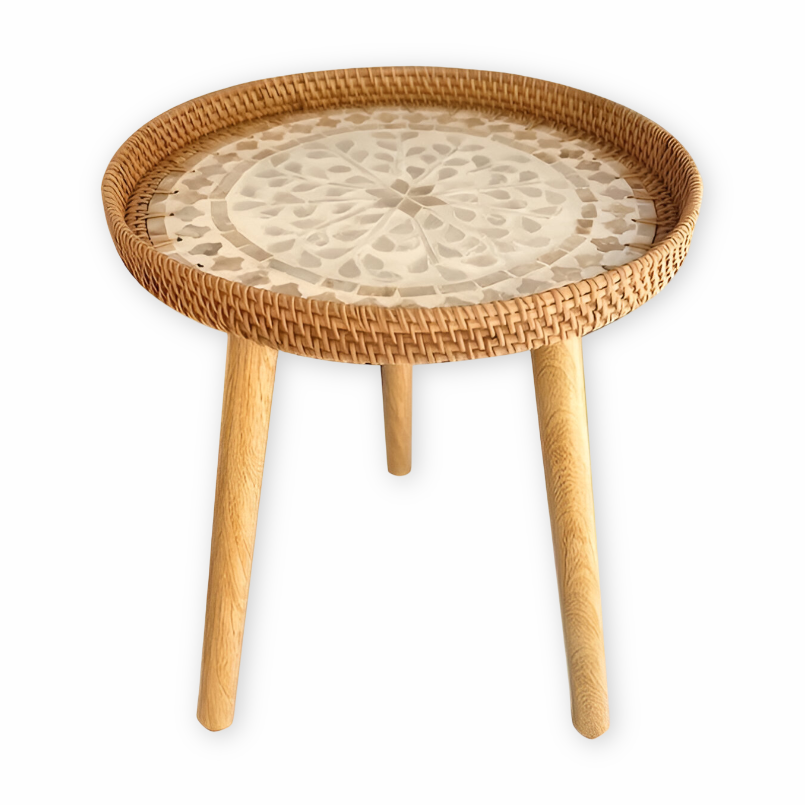 Table Basse Rotin Bois Massif Salon Design Nordique – Image 5