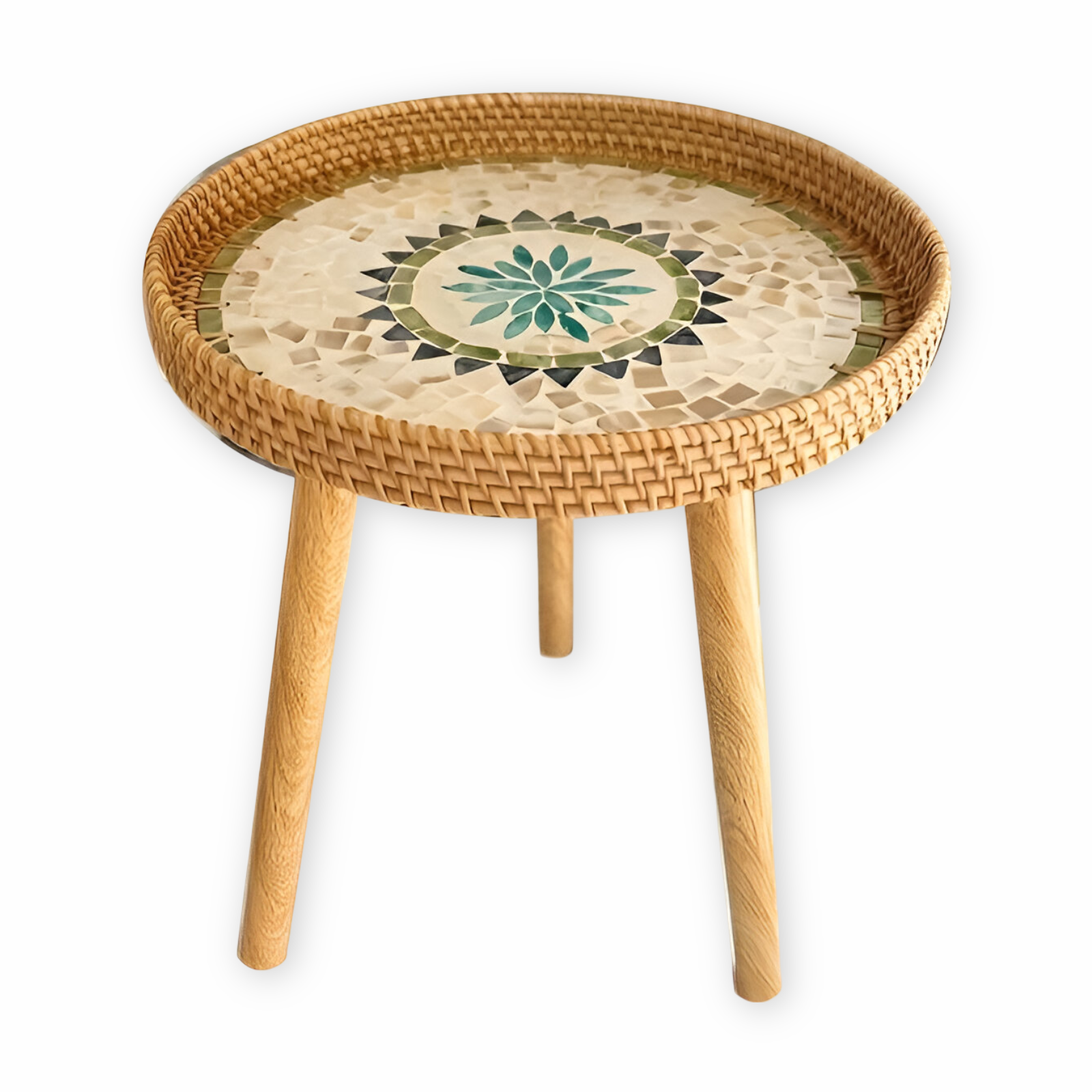 Table Basse Rotin Bois Massif Salon Design Nordique