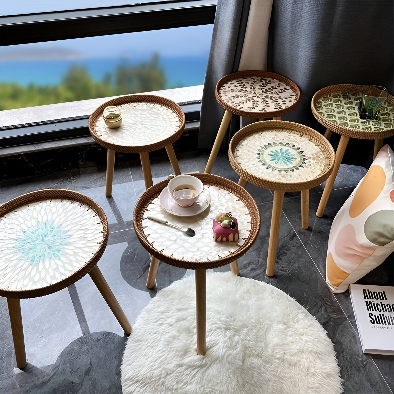 Table Basse Rotin Bois Massif Salon Design Nordique – Image 6