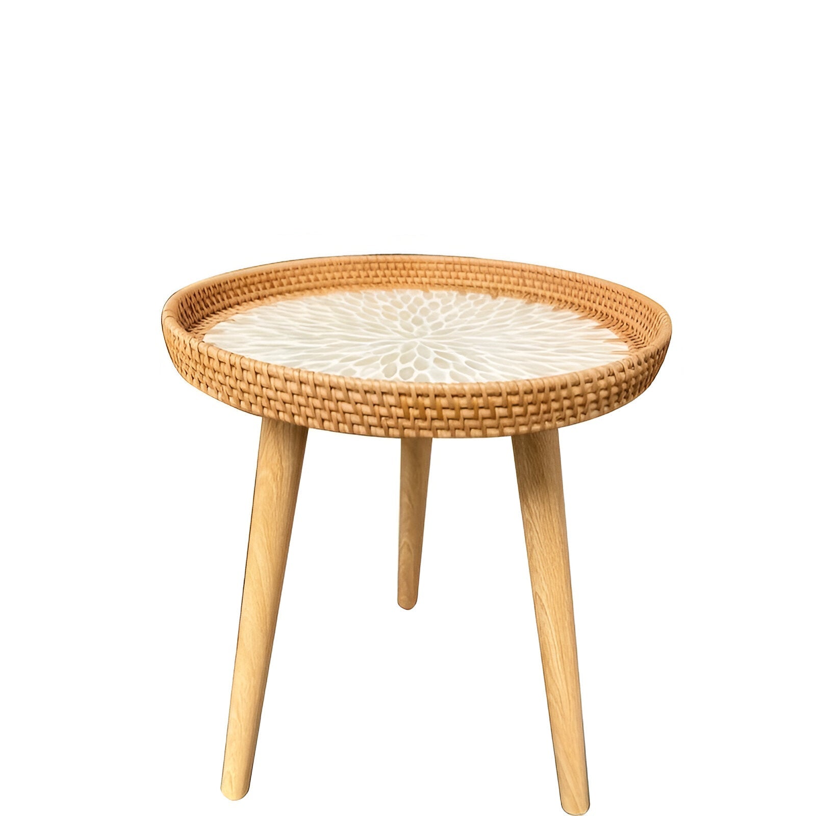 Table Basse Rotin Bois Massif Salon Design Nordique – Image 11