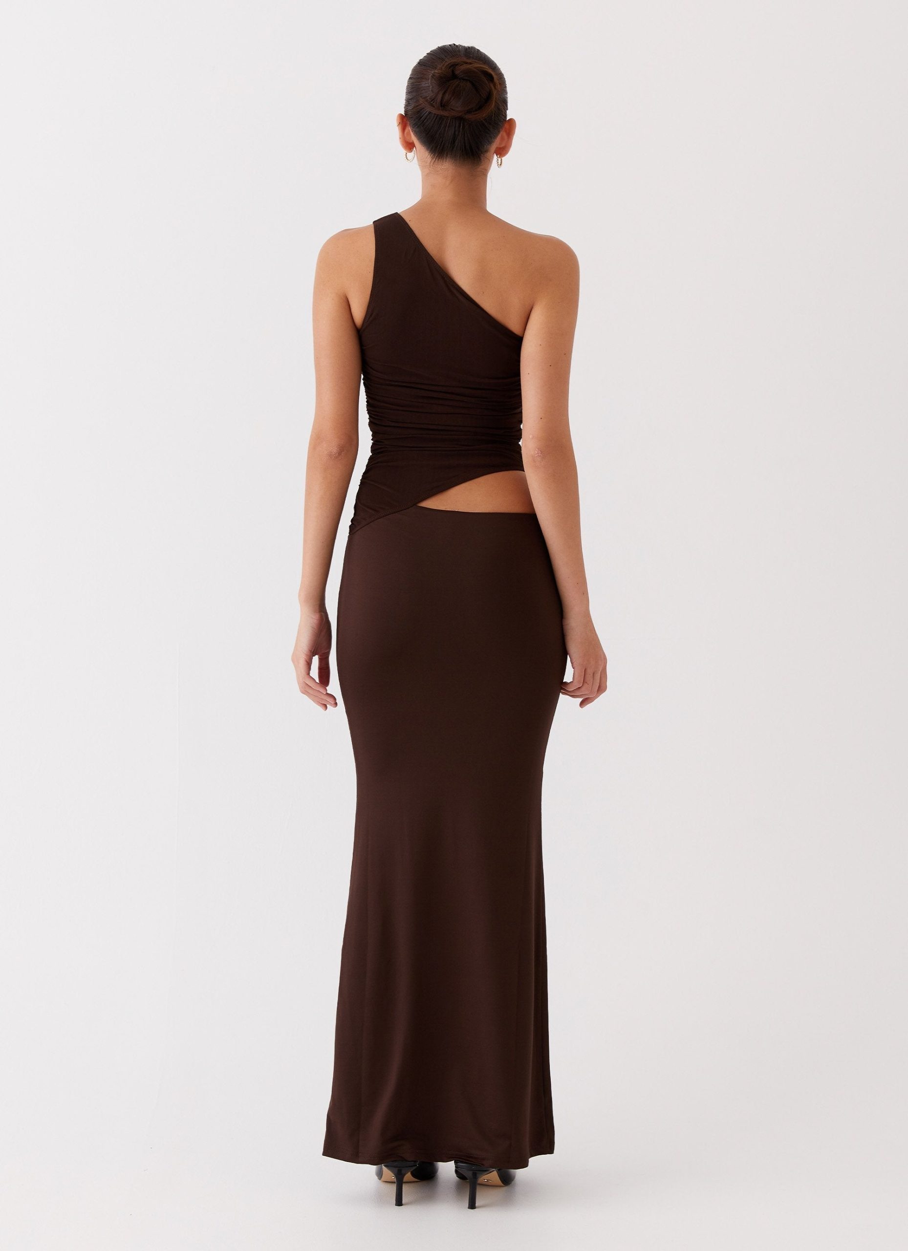 Robe longue asymétrique femme une épaule cut-out élégante – Image 10