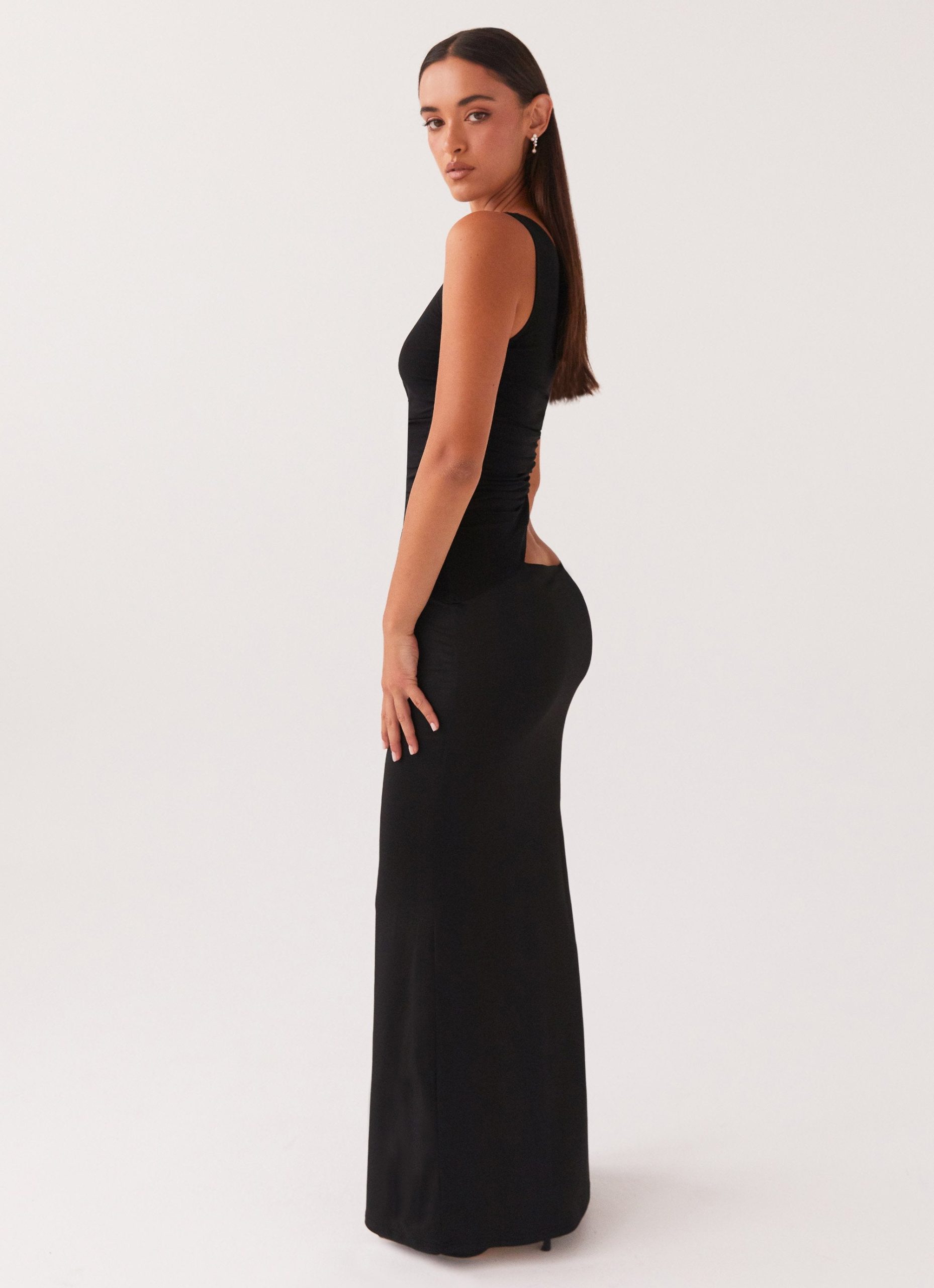 Robe longue asymétrique femme une épaule cut-out élégante – Image 8