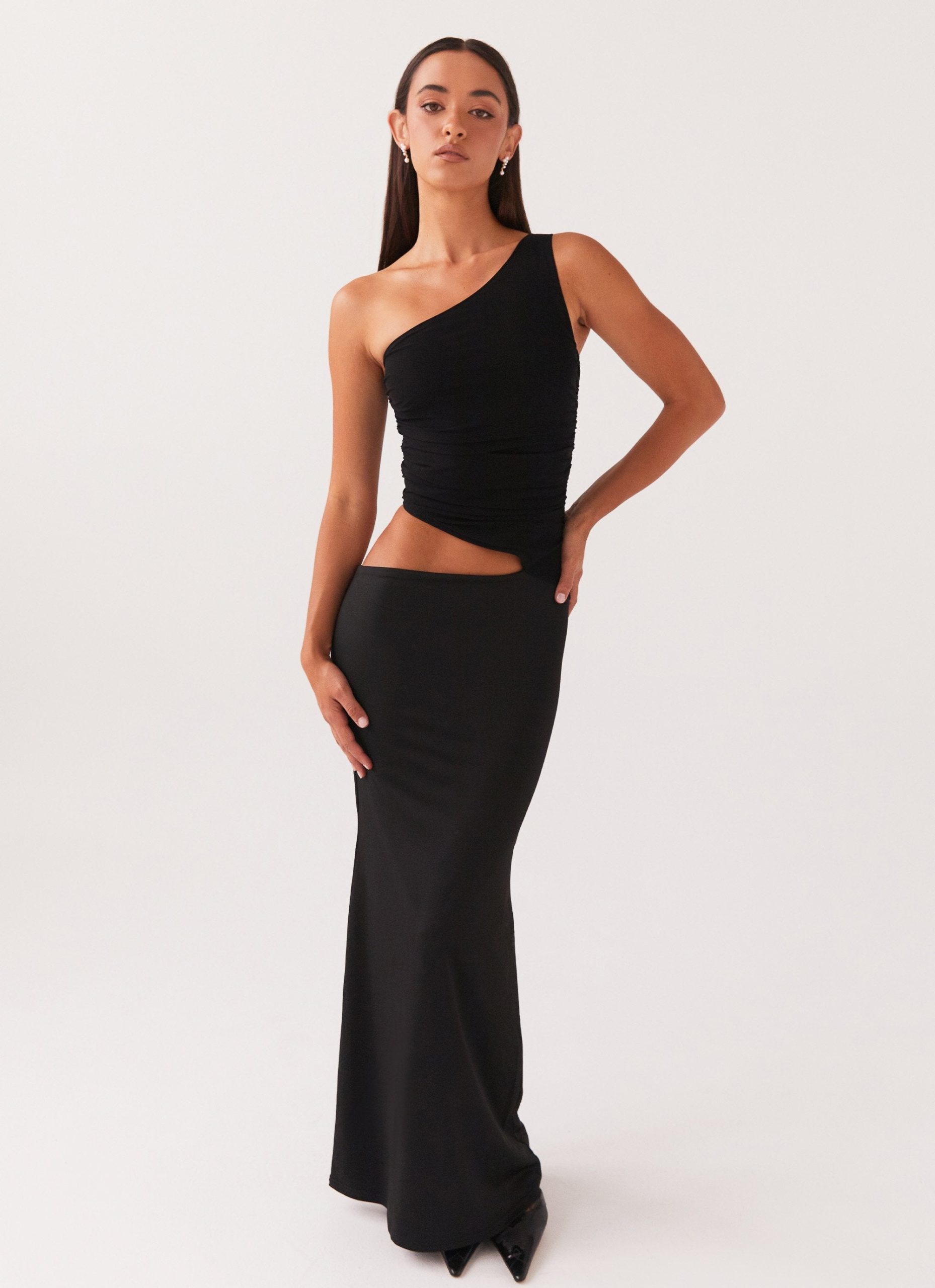 Robe longue asymétrique femme une épaule cut-out élégante – Image 2