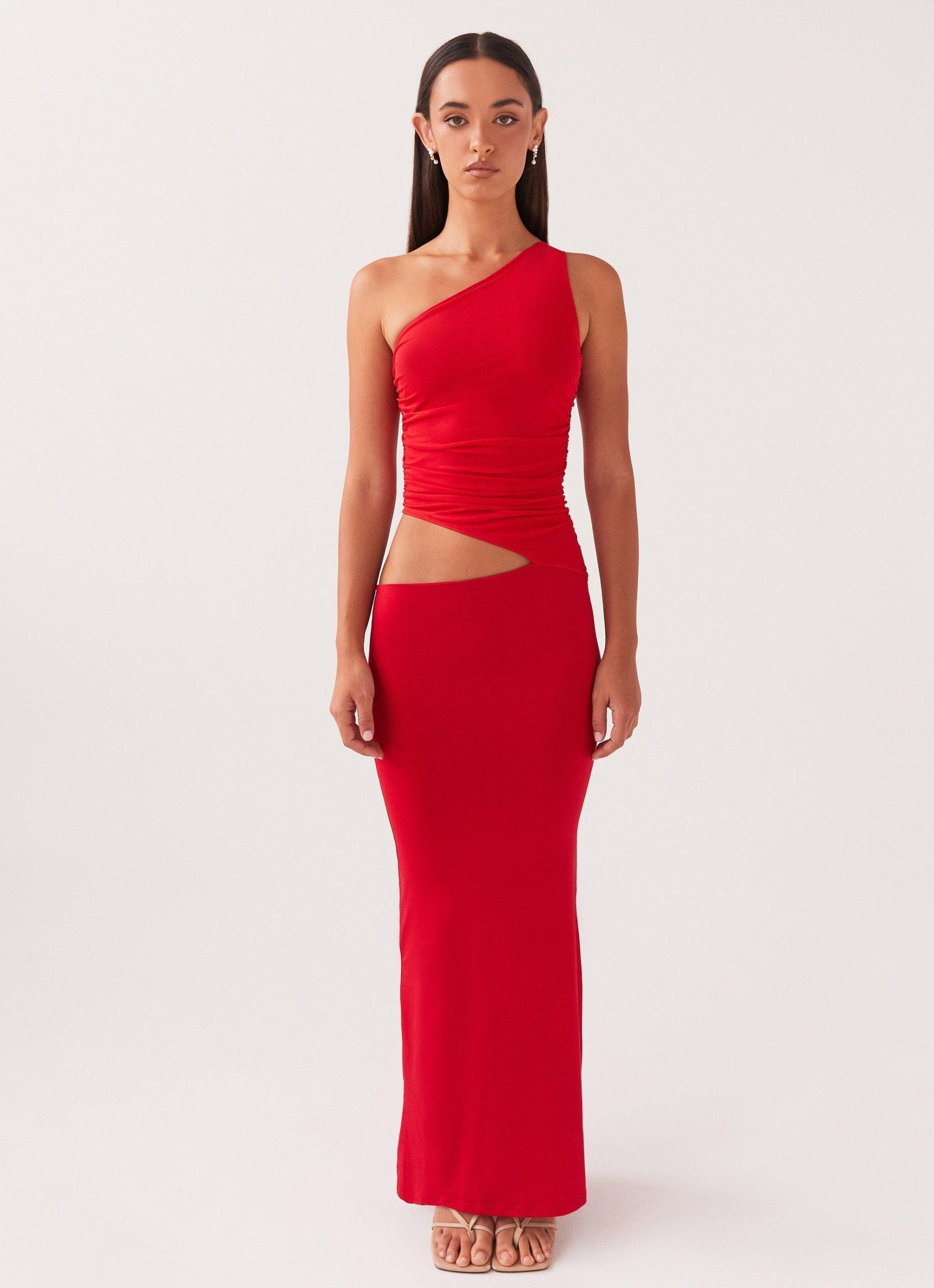 Robe longue asymétrique femme une épaule cut-out élégante – Image 5