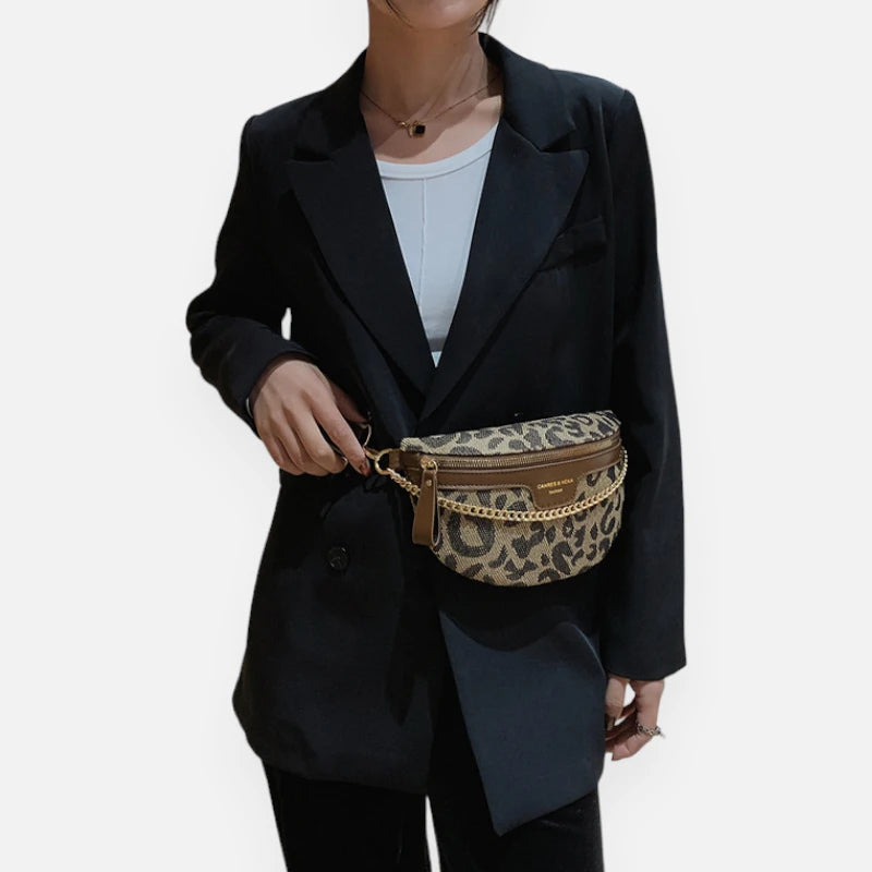Sac banane femme léopard chaîne dorée chic – Image 5