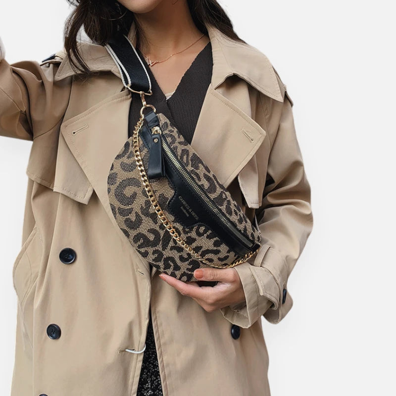 Sac banane femme léopard chaîne dorée chic – Image 3