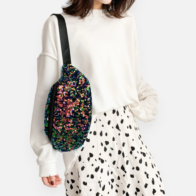 Sac banane femme sequin tissu mesh ajustable – Image 7