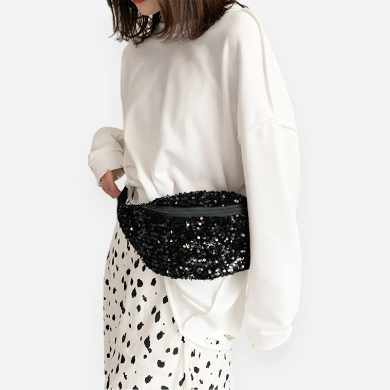Sac banane femme sequin tissu mesh ajustable – Image 10