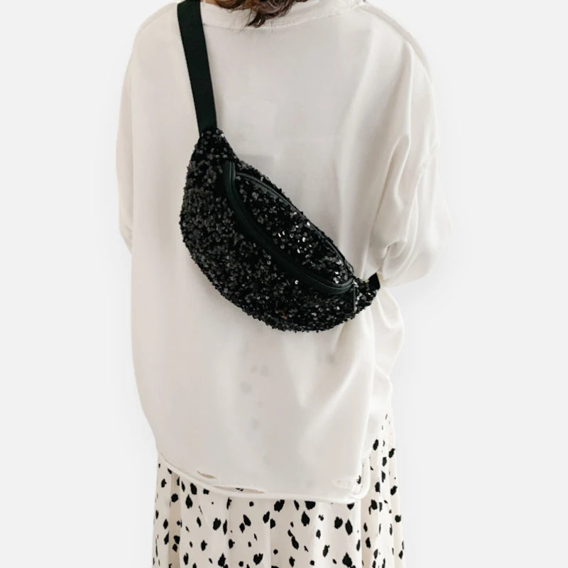 Sac banane femme sequin tissu mesh ajustable – Image 11