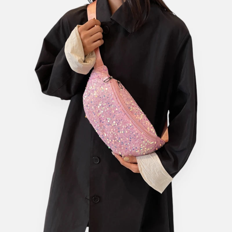 Sac banane femme sequin tissu mesh ajustable – Image 14