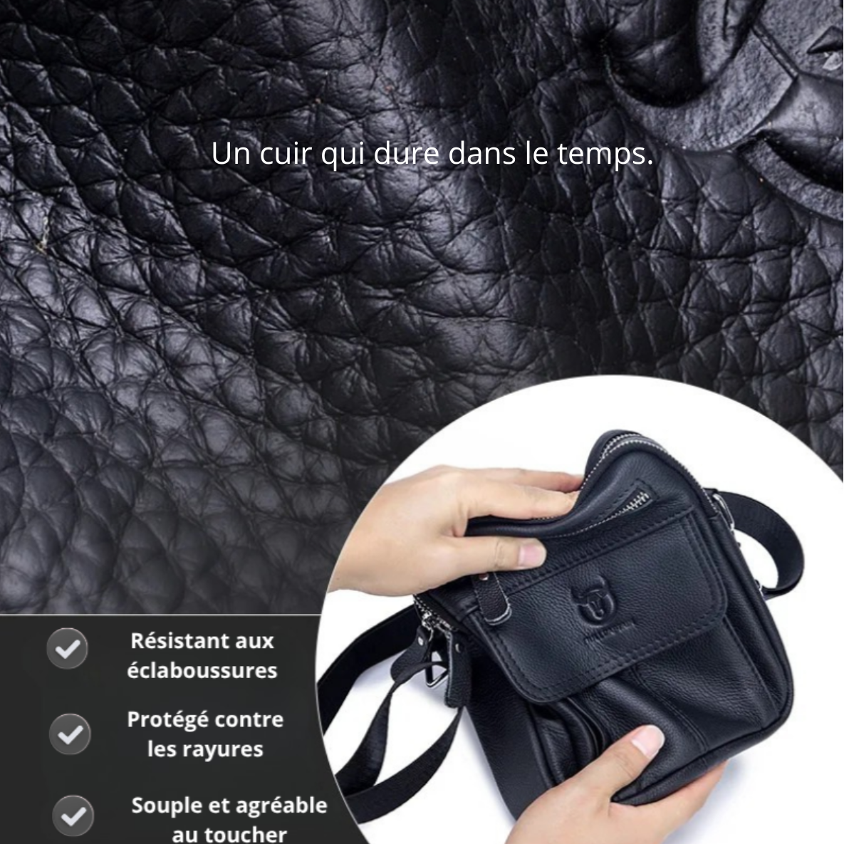 Sacoche homme cuir synthétique bandoulière réglable – Image 7