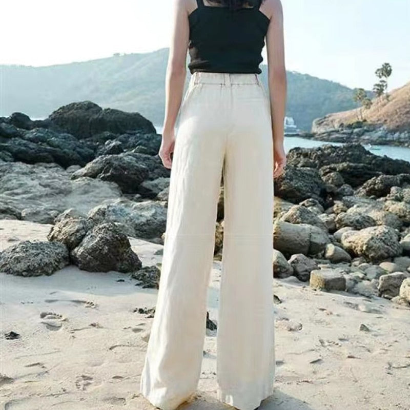 Pantalon Femme Taille Haute Fluide Large Élégant – Image 5
