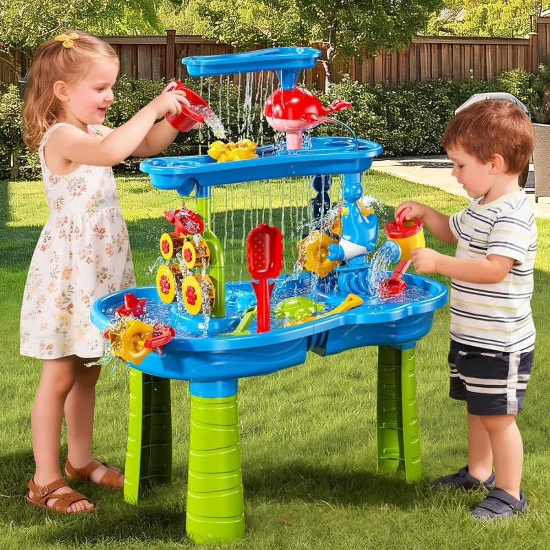 Table de jeu d'eau et de sable enfants multi-niveaux 15 accessoires – Image 6