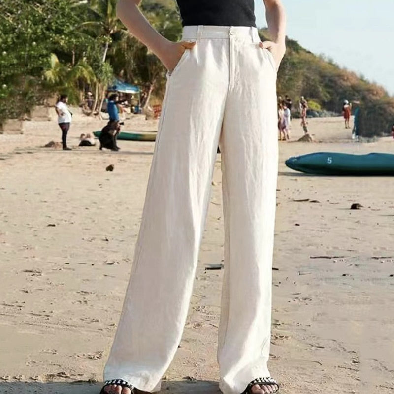 Pantalon Femme Taille Haute Fluide Large Élégant – Image 2