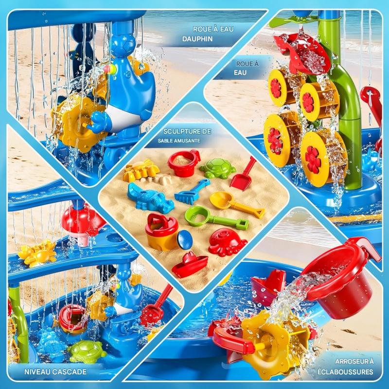Table de jeu d'eau et de sable enfants multi-niveaux 15 accessoires – Image 4