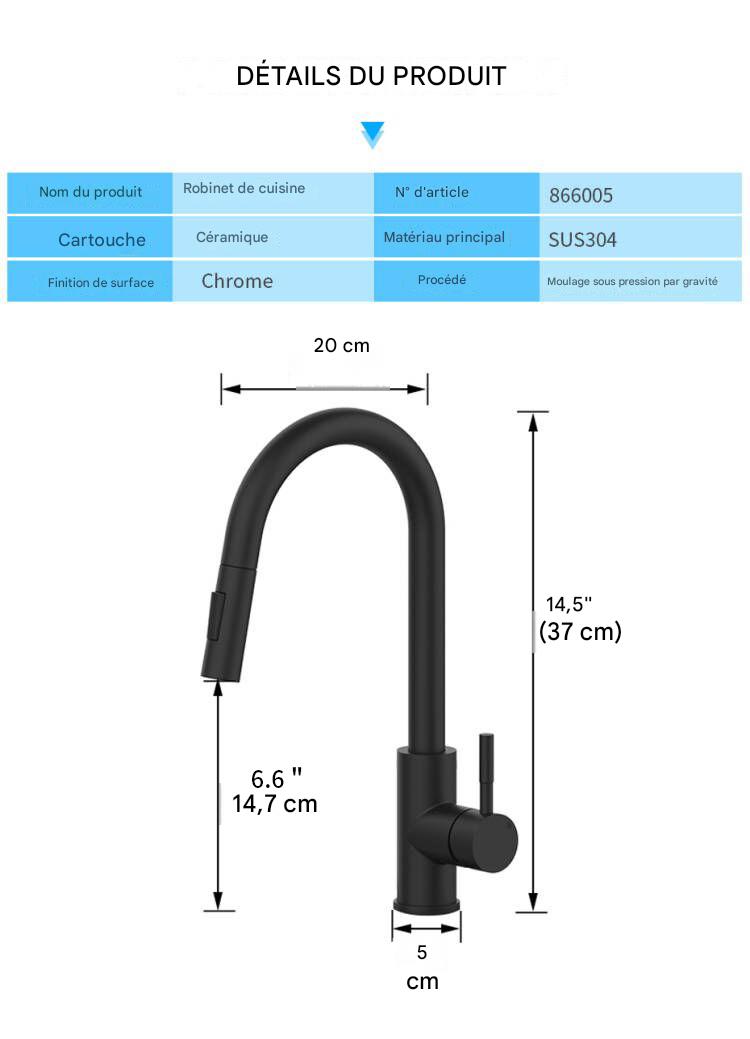 Robinet de cuisine tactile col de cygne acier inoxydable – Image 10