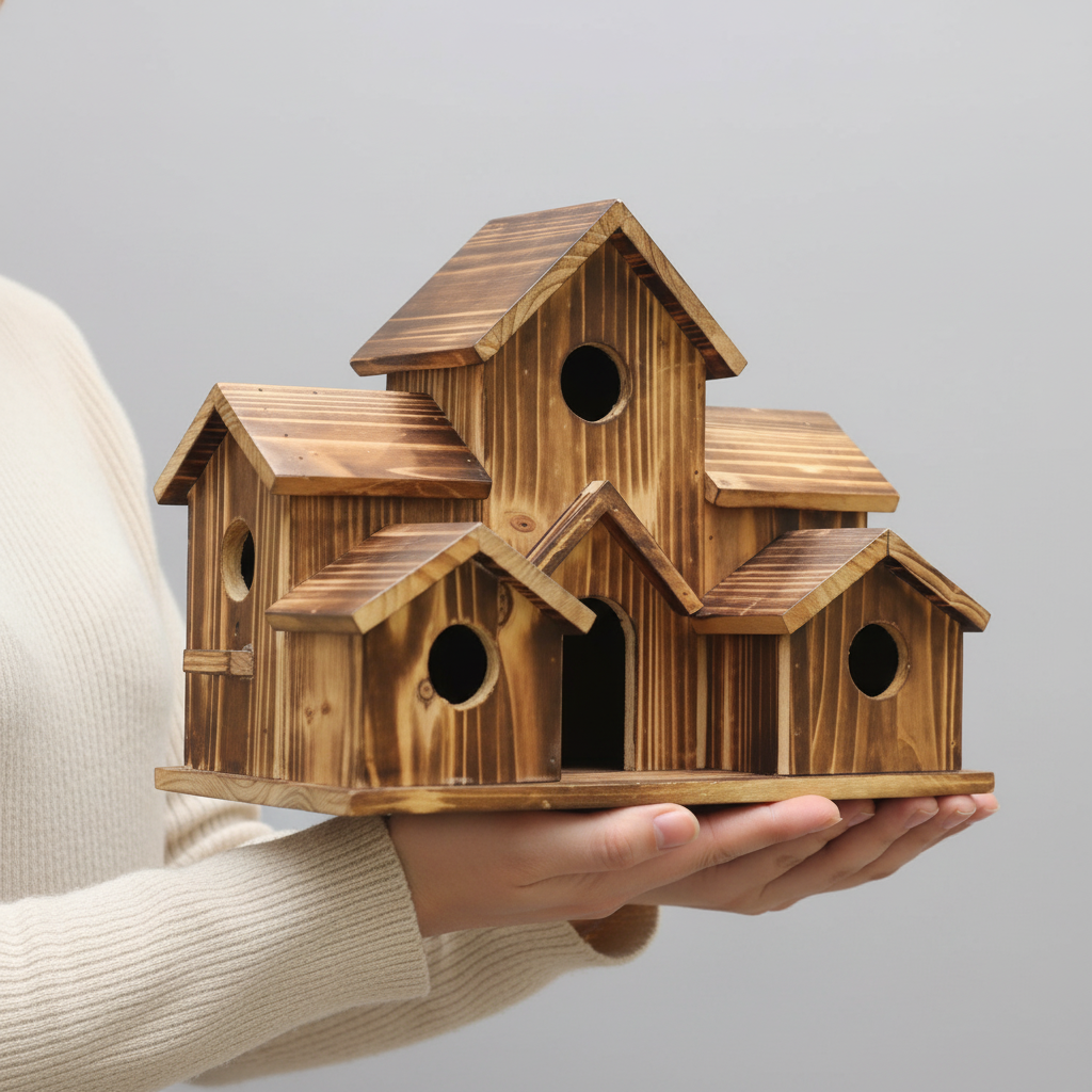 Maisonnette oiseaux bois 6 entrées – Abri jardin rustique – Image 3