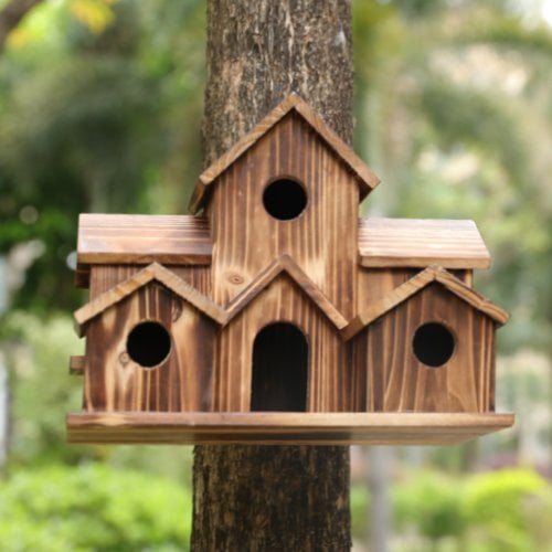 Maisonnette oiseaux bois 6 entrées – Abri jardin rustique – Image 4