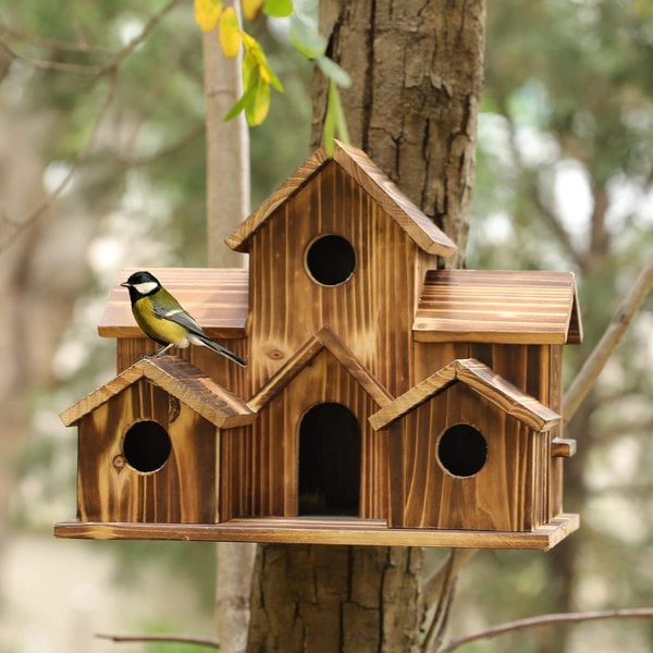 Maisonnette oiseaux bois 6 entrées – Abri jardin rustique – Image 5