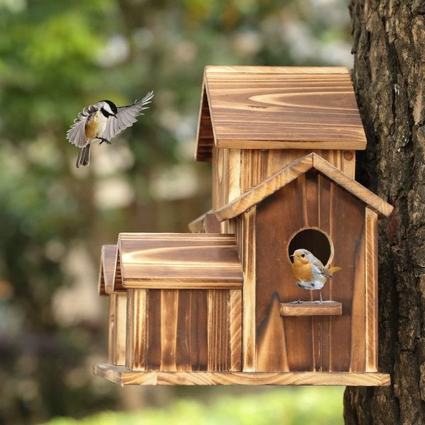 Maisonnette oiseaux bois 6 entrées – Abri jardin rustique – Image 7