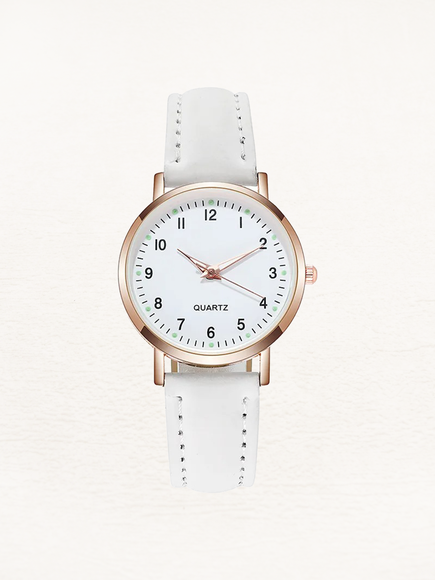 Montre femme à quartz, bracelet en cuir, lisibilité nocturne