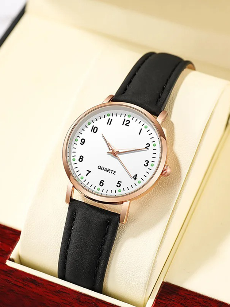 Montre femme à quartz, bracelet en cuir, lisibilité nocturne – Image 2