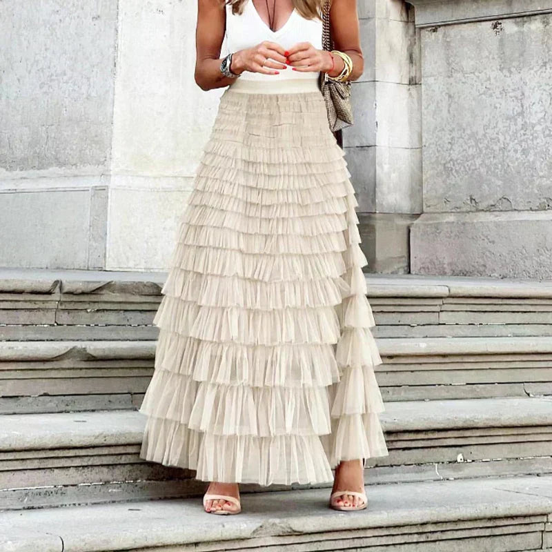 Jupe fluide tulle plissée taille haute élégante – Image 6