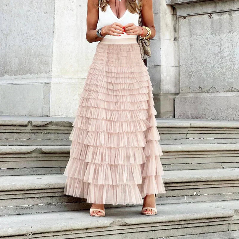 Jupe fluide tulle plissée taille haute élégante – Image 2