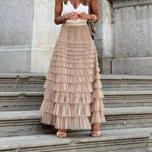 Jupe fluide tulle plissée taille haute élégante