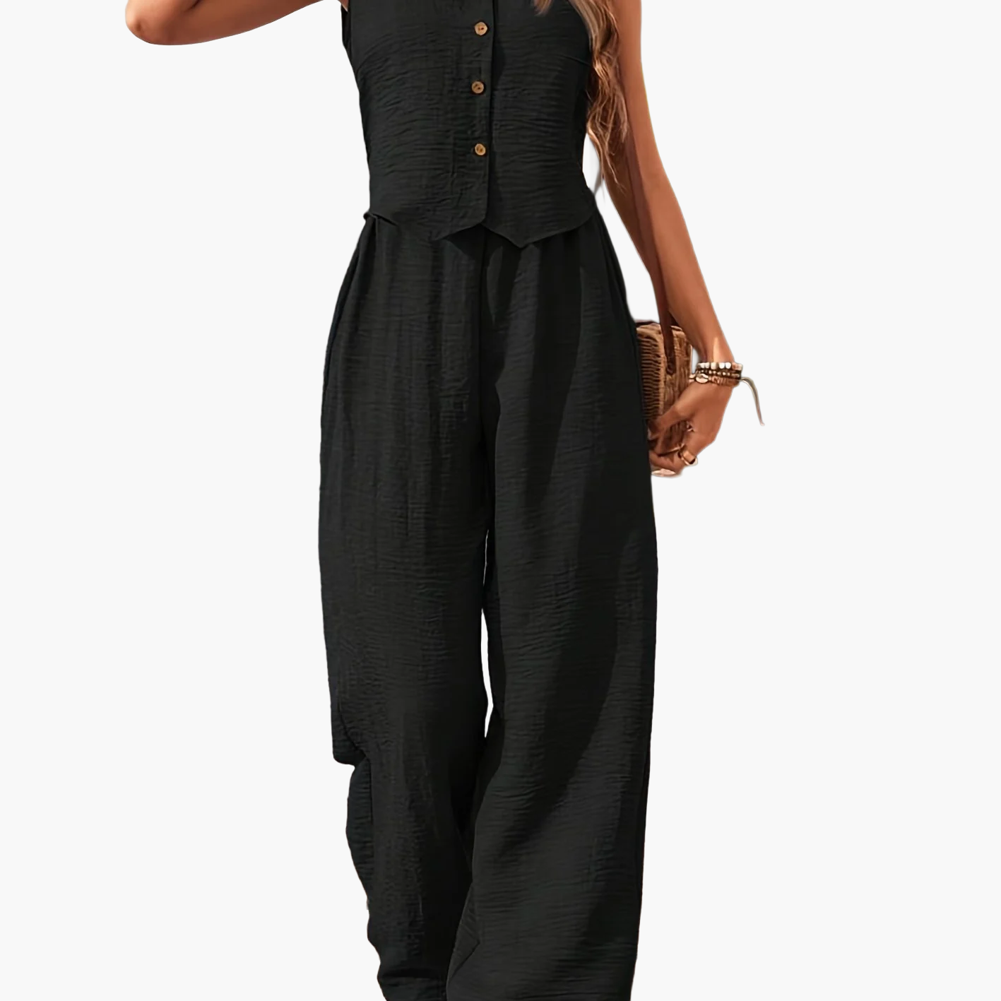 Ensemble fluide femme pantalon large gilet sans manches été – Image 3