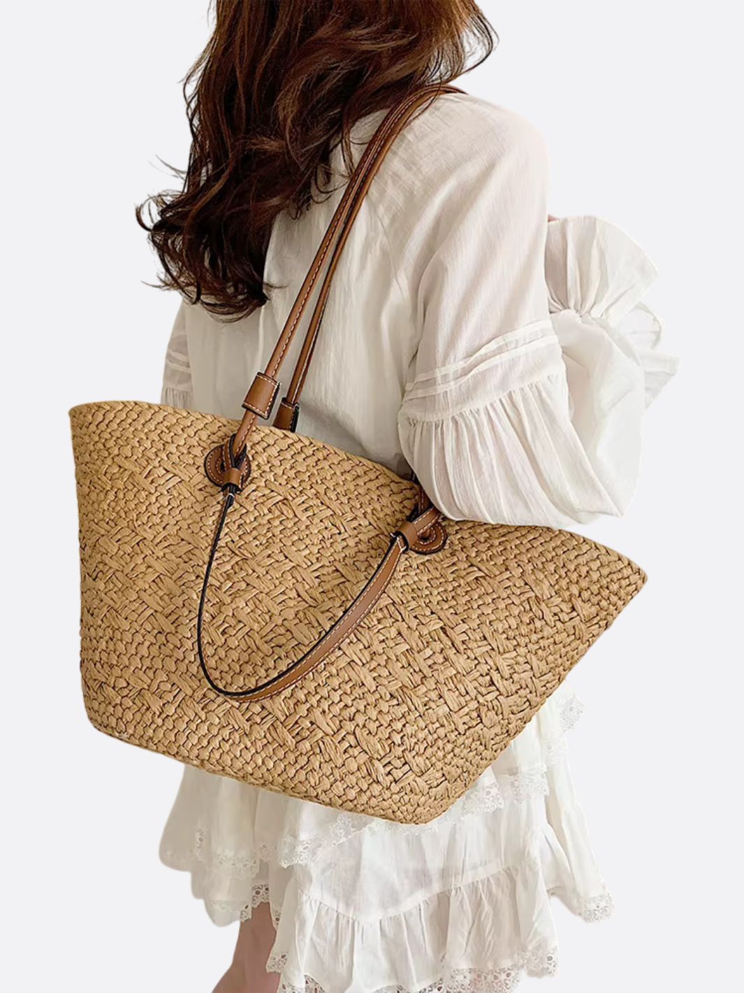 Grand Cabas Femme Paille Cuir pour Plage et Été – Image 3
