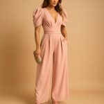 Combinaison femme taille marquée manches bouffantes