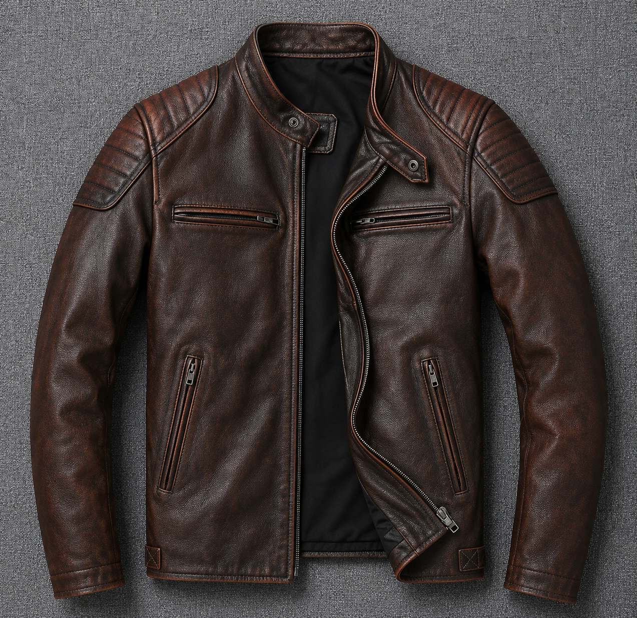 Veste homme cuir véritable style motard poches multiples – Image 4