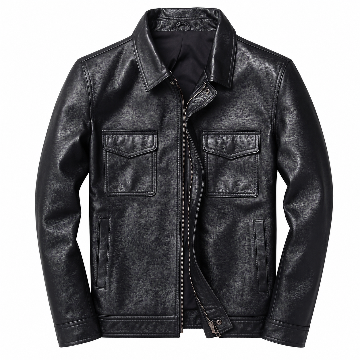Veste homme cuir véritable style motard poches multiples – Image 2