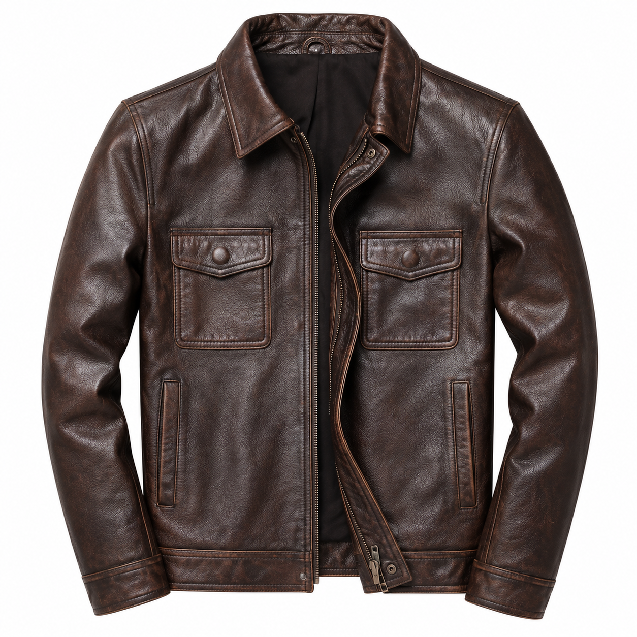 Veste homme cuir véritable style motard poches multiples – Image 3