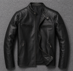 Veste homme cuir véritable style motard poches multiples